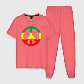 Мужская пижама хлопок с принтом Rasta peace в Тюмени, 100% хлопок | брюки и футболка прямого кроя, без карманов, на брюках мягкая резинка на поясе и по низу штанин
 | rasta peace раста мир хиппи
