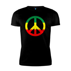 Мужская футболка премиум с принтом Rasta peace в Тюмени, 92% хлопок, 8% лайкра | приталенный силуэт, круглый вырез ворота, длина до линии бедра, короткий рукав | rasta peace раста мир хиппи