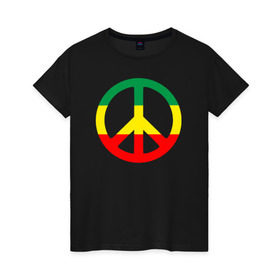 Женская футболка хлопок с принтом Rasta peace в Тюмени, 100% хлопок | прямой крой, круглый вырез горловины, длина до линии бедер, слегка спущенное плечо | rasta peace раста мир хиппи