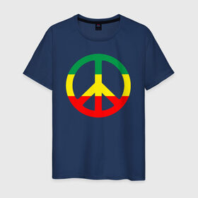Мужская футболка хлопок с принтом Rasta peace в Тюмени, 100% хлопок | прямой крой, круглый вырез горловины, длина до линии бедер, слегка спущенное плечо. | rasta peace раста мир хиппи