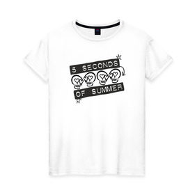 Женская футболка хлопок с принтом 5 Seconds Of Summer в Тюмени, 100% хлопок | прямой крой, круглый вырез горловины, длина до линии бедер, слегка спущенное плечо | 5 seconds of summer | 5 секунд лета | 5sos | 5сос