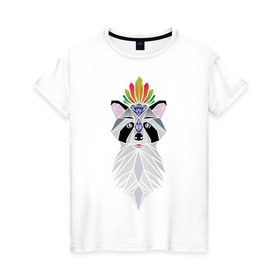 Женская футболка хлопок с принтом Дух енота в Тюмени, 100% хлопок | прямой крой, круглый вырез горловины, длина до линии бедер, слегка спущенное плечо | енот
