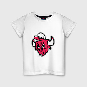 Детская футболка хлопок с принтом Chicago Bulls (в кепке) в Тюмени, 100% хлопок | круглый вырез горловины, полуприлегающий силуэт, длина до линии бедер | chicago bulls | буллз | кепка | чикаго | чикаго буллз