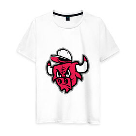 Мужская футболка хлопок с принтом Chicago Bulls (в кепке) в Тюмени, 100% хлопок | прямой крой, круглый вырез горловины, длина до линии бедер, слегка спущенное плечо. | Тематика изображения на принте: chicago bulls | буллз | кепка | чикаго | чикаго буллз
