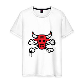 Мужская футболка хлопок с принтом Chicago Bulls (череп) в Тюмени, 100% хлопок | прямой крой, круглый вырез горловины, длина до линии бедер, слегка спущенное плечо. | chicago bulls | буллз | чикаго