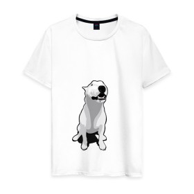 Мужская футболка хлопок с принтом Бультерьер в Тюмени, 100% хлопок | прямой крой, круглый вырез горловины, длина до линии бедер, слегка спущенное плечо. | Тематика изображения на принте: пес | собака