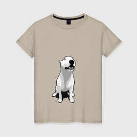 Женская футболка хлопок с принтом Бультерьер в Тюмени, 100% хлопок | прямой крой, круглый вырез горловины, длина до линии бедер, слегка спущенное плечо | пес | собака