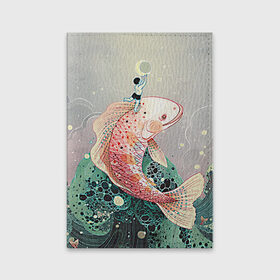 Обложка для паспорта матовая кожа с принтом Рыба в Тюмени, натуральная матовая кожа | размер 19,3 х 13,7 см; прозрачные пластиковые крепления | волны | искусство | мальчик | рыба