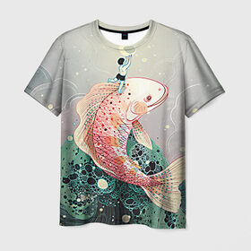 Мужская футболка 3D с принтом Рыба в Тюмени, 100% полиэфир | прямой крой, круглый вырез горловины, длина до линии бедер | Тематика изображения на принте: волны | искусство | мальчик | рыба