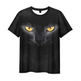 Мужская футболка 3D с принтом Черная кошка в Тюмени, 100% полиэфир | прямой крой, круглый вырез горловины, длина до линии бедер | глаза | киса | кот | котик | кошка | черная кошка
