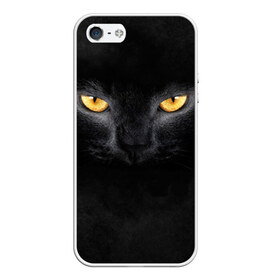 Чехол для Apple iPhone 5/5S силиконовый с принтом Черная кошка в Тюмени, Силикон | Область печати: задняя сторона чехла, без боковых панелей | Тематика изображения на принте: глаза | киса | кот | котик | кошка | черная кошка