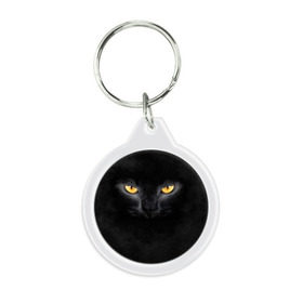 Брелок круглый с принтом Черная кошка в Тюмени, пластик и полированная сталь | круглая форма, металлическое крепление в виде кольца | глаза | киса | кот | котик | кошка | черная кошка