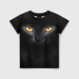 Детская футболка 3D с принтом Черная кошка в Тюмени, 100% гипоаллергенный полиэфир | прямой крой, круглый вырез горловины, длина до линии бедер, чуть спущенное плечо, ткань немного тянется | Тематика изображения на принте: глаза | киса | кот | котик | кошка | черная кошка