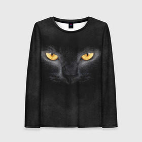 Женский лонгслив 3D с принтом Черная кошка в Тюмени, 100% полиэстер | длинные рукава, круглый вырез горловины, полуприлегающий силуэт | глаза | киса | кот | котик | кошка | черная кошка
