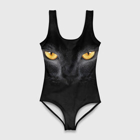 Купальник-боди 3D с принтом Черная кошка в Тюмени, 82% полиэстер, 18% эластан | Круглая горловина, круглый вырез на спине | глаза | киса | кот | котик | кошка | черная кошка