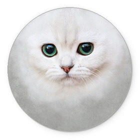 Коврик круглый с принтом Белый котик в Тюмени, резина и полиэстер | круглая форма, изображение наносится на всю лицевую часть | белая кошка | киса | кот | котик | кошка