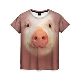 Женская футболка 3D с принтом Хрюшка в Тюмени, 100% полиэфир ( синтетическое хлопкоподобное полотно) | прямой крой, круглый вырез горловины, длина до линии бедер | Тематика изображения на принте: свинка | свинья | хрюшка
