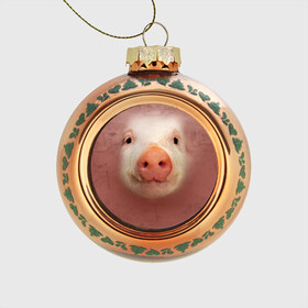 Стеклянный ёлочный шар с принтом Хрюшка в Тюмени, Стекло | Диаметр: 80 мм | свинка | свинья | хрюшка
