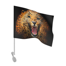 Флаг для автомобиля с принтом Леопард в Тюмени, 100% полиэстер | Размер: 30*21 см | киса | кошка | леопард | хищник