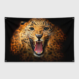 Флаг-баннер с принтом Леопард в Тюмени, 100% полиэстер | размер 67 х 109 см, плотность ткани — 95 г/м2; по краям флага есть четыре люверса для крепления | киса | кошка | леопард | хищник