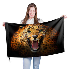 Флаг 3D с принтом Леопард в Тюмени, 100% полиэстер | плотность ткани — 95 г/м2, размер — 67 х 109 см. Принт наносится с одной стороны | киса | кошка | леопард | хищник