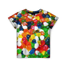 Детская футболка 3D с принтом Мармелад в Тюмени, 100% гипоаллергенный полиэфир | прямой крой, круглый вырез горловины, длина до линии бедер, чуть спущенное плечо, ткань немного тянется | вкусности | конфеты | мармелад | сладости