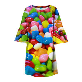 Детское платье 3D с принтом Конфетки в Тюмени, 100% полиэстер | прямой силуэт, чуть расширенный к низу. Круглая горловина, на рукавах — воланы | вкусности | конфеты | мармелад | сладости