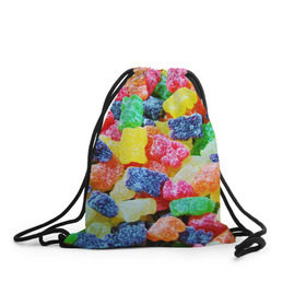 Рюкзак-мешок 3D с принтом Мармеладные мишки в Тюмени, 100% полиэстер | плотность ткани — 200 г/м2, размер — 35 х 45 см; лямки — толстые шнурки, застежка на шнуровке, без карманов и подкладки | вкусности | конфеты | мармелад | мишки | сладости
