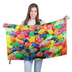 Флаг 3D с принтом Мармеладные мишки в Тюмени, 100% полиэстер | плотность ткани — 95 г/м2, размер — 67 х 109 см. Принт наносится с одной стороны | вкусности | конфеты | мармелад | мишки | сладости