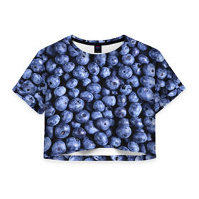 Женская футболка 3D укороченная с принтом Черника в Тюмени, 100% полиэстер | круглая горловина, длина футболки до линии талии, рукава с отворотами | черника | ягода