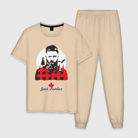 Мужская пижама хлопок с принтом Канадский лесоруб в Тюмени, 100% хлопок | брюки и футболка прямого кроя, без карманов, на брюках мягкая резинка на поясе и по низу штанин
 | Тематика изображения на принте: борода