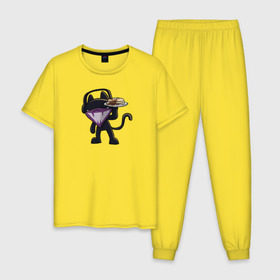 Мужская пижама хлопок с принтом Monstercat в Тюмени, 100% хлопок | брюки и футболка прямого кроя, без карманов, на брюках мягкая резинка на поясе и по низу штанин
 | cat | monenstercrat | monster | дабстеп | кот | музыка | электронная музыка