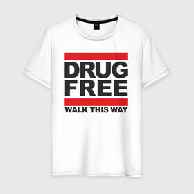 Мужская футболка хлопок с принтом Без наркотиков в Тюмени, 100% хлопок | прямой крой, круглый вырез горловины, длина до линии бедер, слегка спущенное плечо. | drugfree | punk | straight edge | sxe | зож