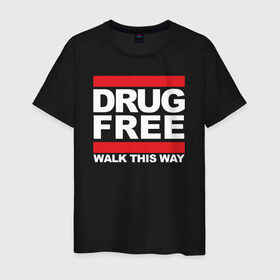 Мужская футболка хлопок с принтом Без наркотиков в Тюмени, 100% хлопок | прямой крой, круглый вырез горловины, длина до линии бедер, слегка спущенное плечо. | drugfree | poisonfree | punk | straight edge | sxe