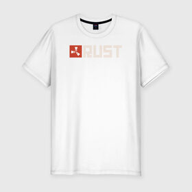 Мужская футболка премиум с принтом RUST в Тюмени, 92% хлопок, 8% лайкра | приталенный силуэт, круглый вырез ворота, длина до линии бедра, короткий рукав | game rust | raid | rust | игра раст | логотип игры rust ржавый | раст | рейд