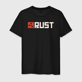 Мужская футболка хлопок с принтом RUST в Тюмени, 100% хлопок | прямой крой, круглый вырез горловины, длина до линии бедер, слегка спущенное плечо. | game rust | raid | rust | игра раст | логотип игры rust ржавый | раст | рейд