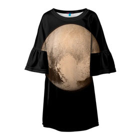 Детское платье 3D с принтом Плутон в Тюмени, 100% полиэстер | прямой силуэт, чуть расширенный к низу. Круглая горловина, на рукавах — воланы | Тематика изображения на принте: космос | планета | плутон