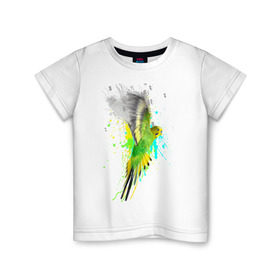 Детская футболка хлопок с принтом Волнистый попугай в Тюмени, 100% хлопок | круглый вырез горловины, полуприлегающий силуэт, длина до линии бедер | Тематика изображения на принте: myparrots | попугаи | птицы | цветы