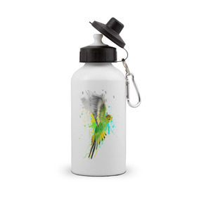 Бутылка спортивная с принтом Волнистый попугай в Тюмени, металл | емкость — 500 мл, в комплекте две пластиковые крышки и карабин для крепления | Тематика изображения на принте: myparrots | попугаи | птицы | цветы