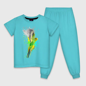 Детская пижама хлопок с принтом Волнистый попугай в Тюмени, 100% хлопок |  брюки и футболка прямого кроя, без карманов, на брюках мягкая резинка на поясе и по низу штанин
 | Тематика изображения на принте: myparrots | попугаи | птицы | цветы