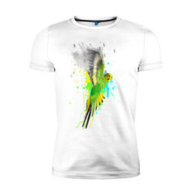 Мужская футболка премиум с принтом Волнистый попугай в Тюмени, 92% хлопок, 8% лайкра | приталенный силуэт, круглый вырез ворота, длина до линии бедра, короткий рукав | myparrots | попугаи | птицы | цветы