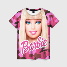 Женская футболка 3D с принтом Барби в Тюмени, 100% полиэфир ( синтетическое хлопкоподобное полотно) | прямой крой, круглый вырез горловины, длина до линии бедер | swag | барки | девушкам | камуфляж | свэг