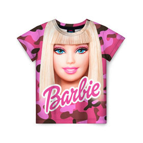Детская футболка 3D с принтом Барби в Тюмени, 100% гипоаллергенный полиэфир | прямой крой, круглый вырез горловины, длина до линии бедер, чуть спущенное плечо, ткань немного тянется | swag | барки | девушкам | камуфляж | свэг