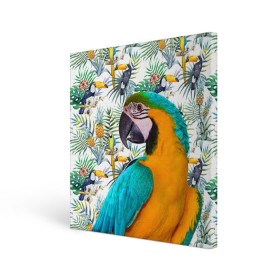 Холст квадратный с принтом Попугаи в Тюмени, 100% ПВХ |  | myparrots | parrot | ара | листья | орнамент | попугаи | птицы | рай | синежелтый | тукан | узор | цветы