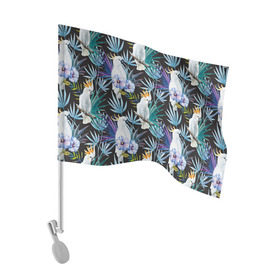 Флаг для автомобиля с принтом Попугаи в Тюмени, 100% полиэстер | Размер: 30*21 см | myparrots | parrotузор | листья | орнамент | попугаи | птицы | рай | цветы