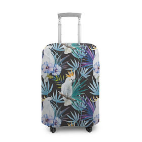 Чехол для чемодана 3D с принтом Попугаи в Тюмени, 86% полиэфир, 14% спандекс | двустороннее нанесение принта, прорези для ручек и колес | myparrots | parrotузор | листья | орнамент | попугаи | птицы | рай | цветы