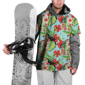 Накидка на куртку 3D с принтом Попугаи в Тюмени, 100% полиэстер |  | myparrots | parrotузор | листья | орнамент | попугаи | птицы | рай | розелла | тукан | цветы