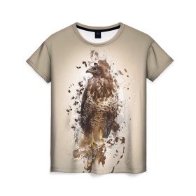 Женская футболка 3D с принтом Птица в Тюмени, 100% полиэфир ( синтетическое хлопкоподобное полотно) | прямой крой, круглый вырез горловины, длина до линии бедер | myparrots | орел | перья | птицы | сокол | хищная