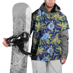 Накидка на куртку 3D с принтом Попугаи в Тюмени, 100% полиэстер |  | myparrots | parrot | кольчатый | листья | ожереловый | орнамент | попугаи | птицы | рай | узор | цветы