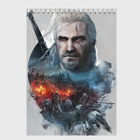 Скетчбук с принтом Witcher в Тюмени, 100% бумага
 | 48 листов, плотность листов — 100 г/м2, плотность картонной обложки — 250 г/м2. Листы скреплены сверху удобной пружинной спиралью | ведьмак